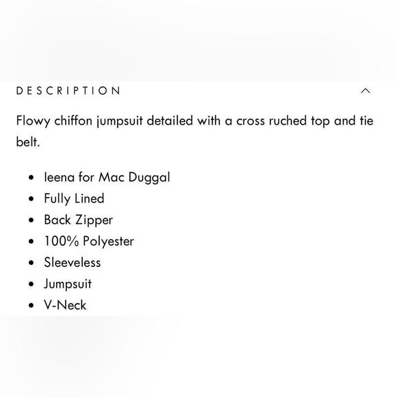 MAC DUGGAL RUCHED SLEEVELESS TIE JUMPSUIT/ Size M - Picture 10 of 10